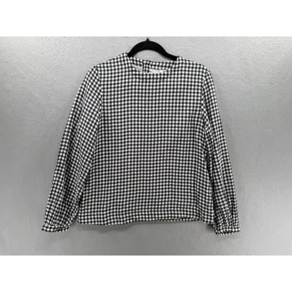 Muji Top Womens Size XS‎ Black White Gingham Blouse Button Back Minimalist